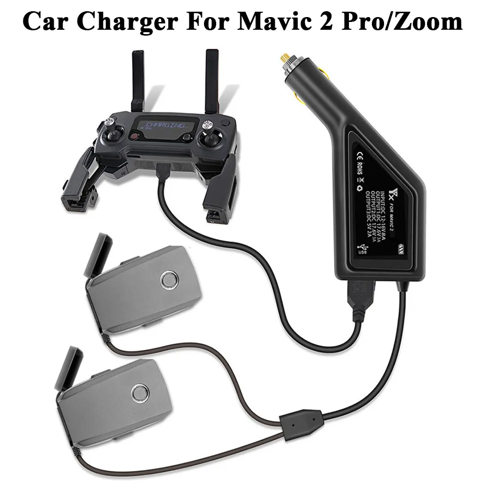 

For Mavic 2 Car charger 3-in-1 Dual Battery Charger With USB Car Charger Remote Charger for DJI MAVIC 2 PRO ZOOM Battery Charger