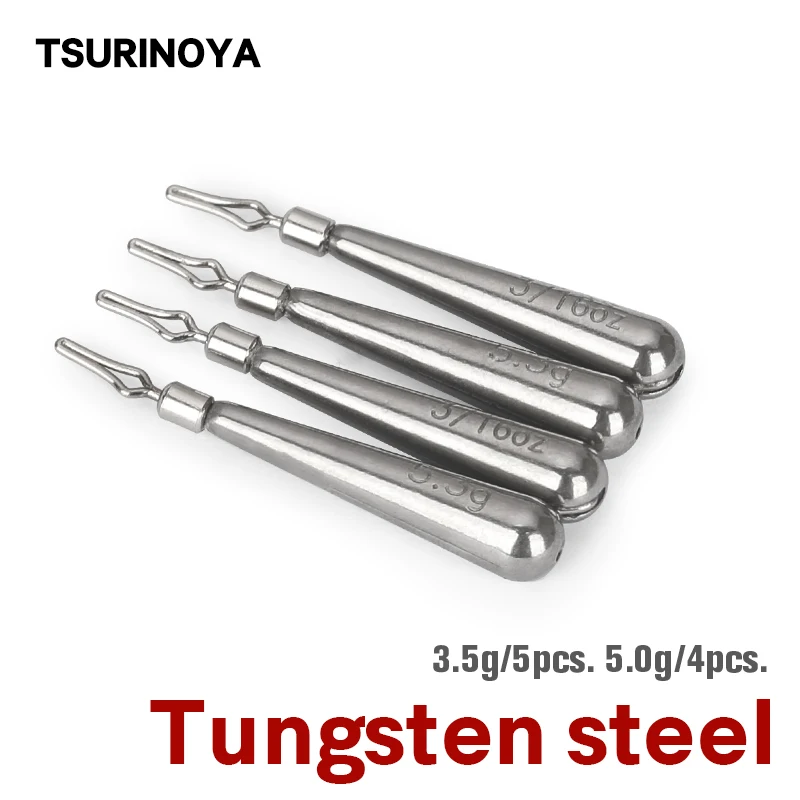 TSURINOYA Tungsten Steel Sinker 3.5g 5.0g 7.0g 10.0g Fishing Lure Accessories Group Tackle Soft Lure Tools Deep Water Jig Head