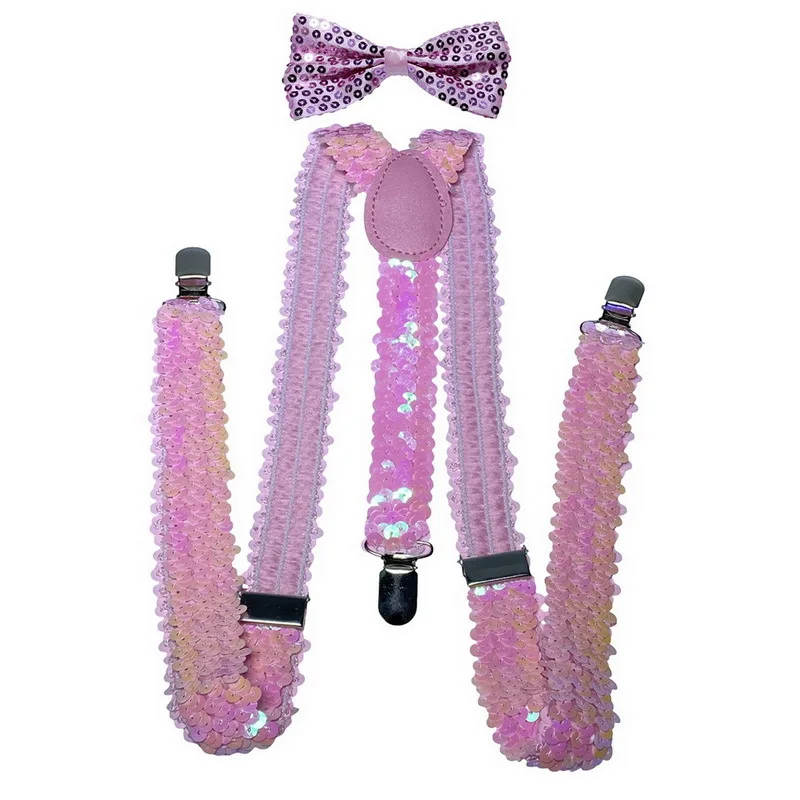 Men Women Sequin Suspenders Elastic Y Back Style  Metal Clips Bow Tie Pant  Tuxedo Braces Jazz Hats  Cosplay  Halloween Costume