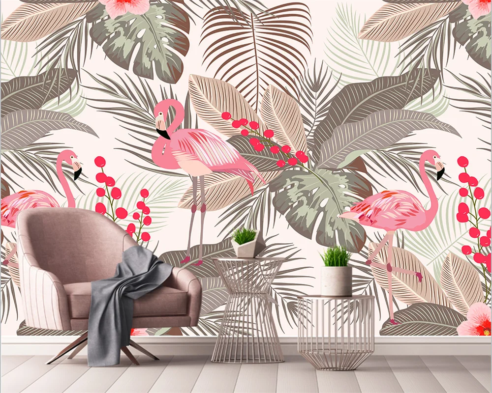 beibehang Custom Nordic modern minimalist tropical plant forest flamingo background wallpaper papel de parede papier peint