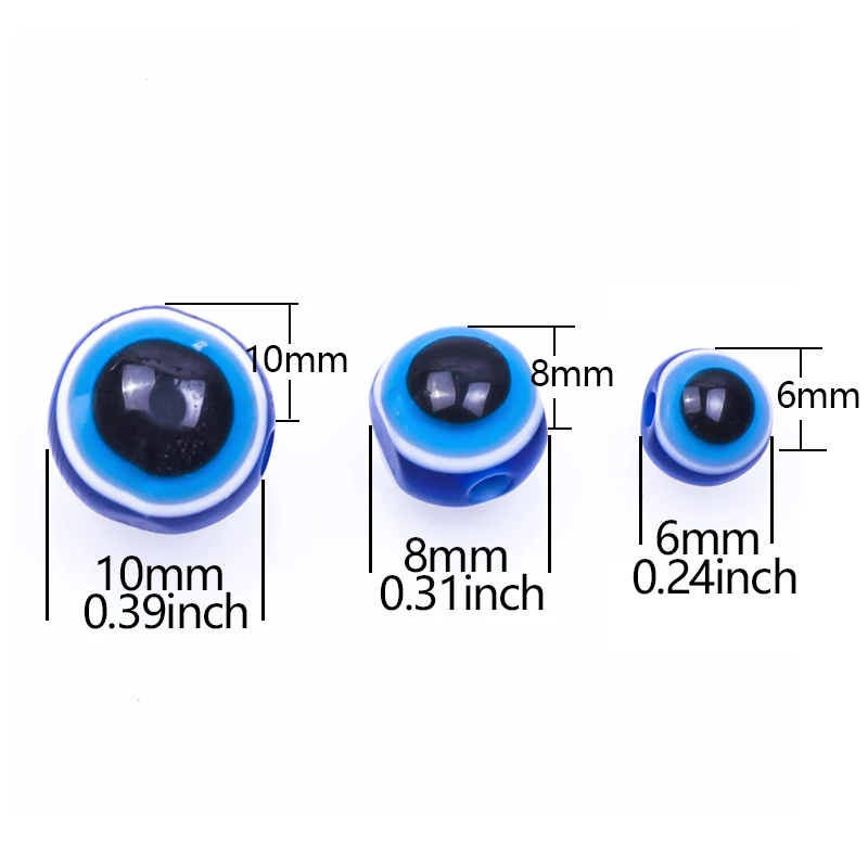 New 20/50pcs/lot Loose Blue Turkish Evil Eye 6/8/10/mm Acrylic Flatback Cabachons Beads for Charm Jewelry Findings 24316