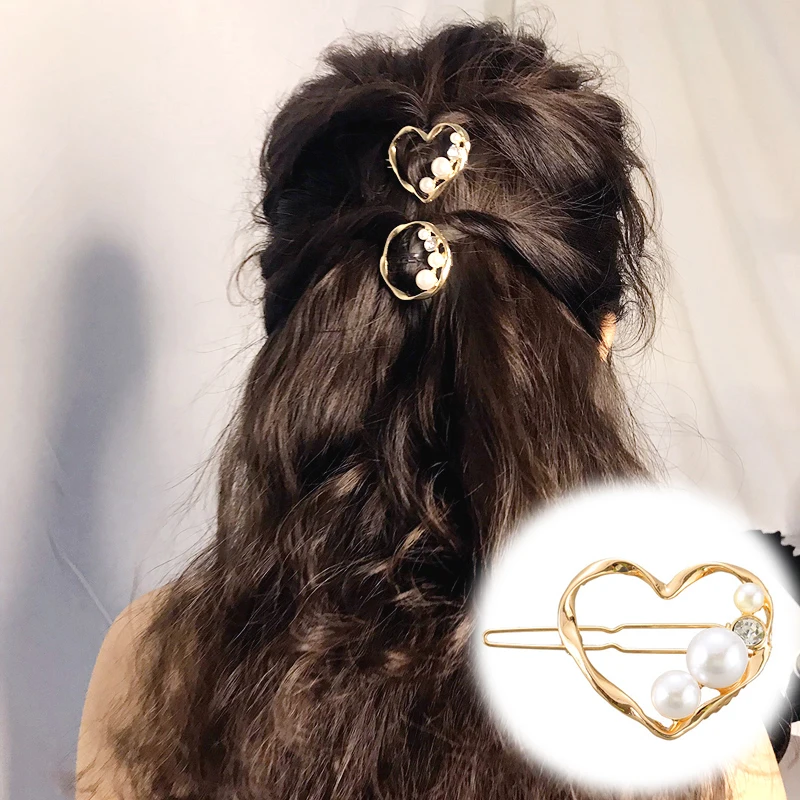 Glamour Fashion Hair Clip Hair Pins for Women Sweet Hairpin Jewelry Lady Pearl Barrette Stick Heart Headwear Kid Girls Children