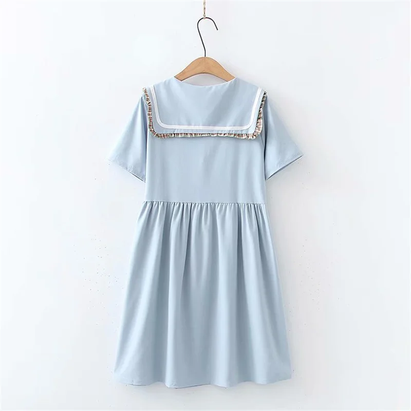 Japanese Kawaii Preppy Black Dress Teen Girls Summer Fashion Sailor Collar Short Sleeve Bow Tie Lolita Casual White School Dress