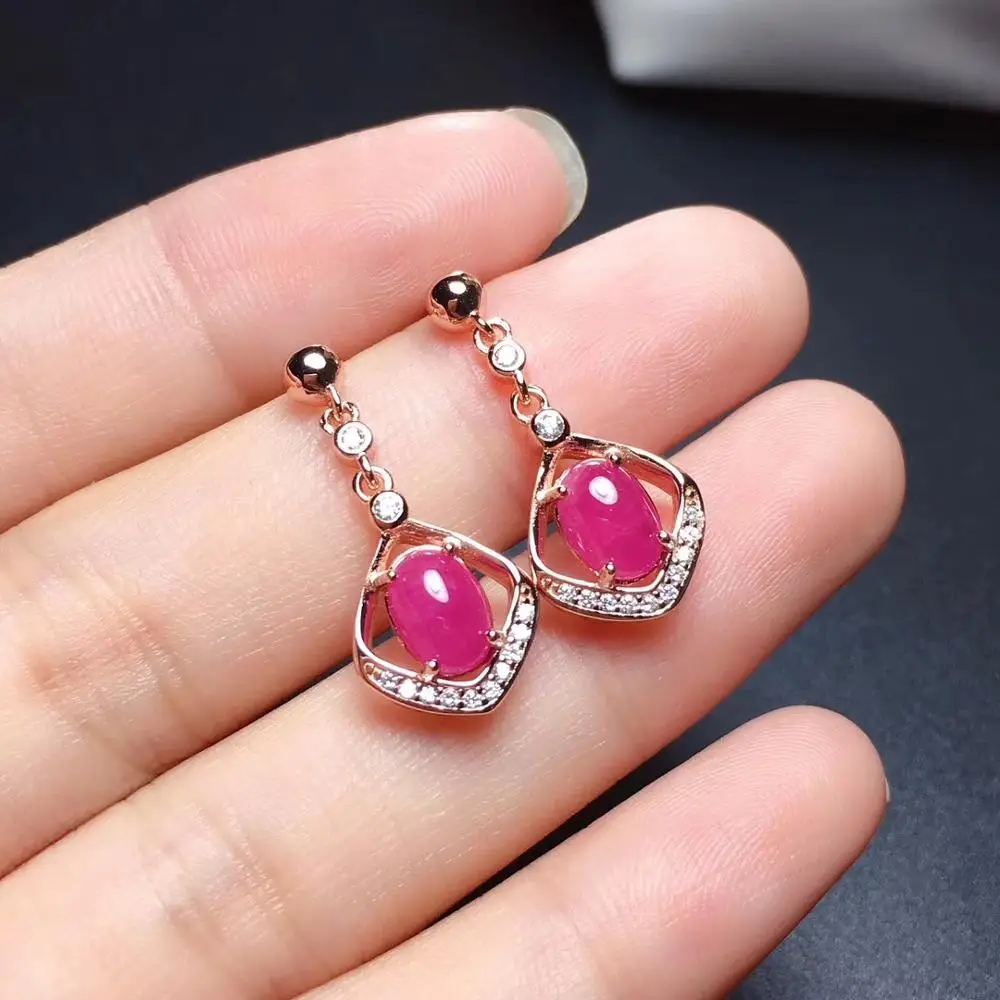 Natural ruby earrings, made of 925 silver, real photo, precious stones