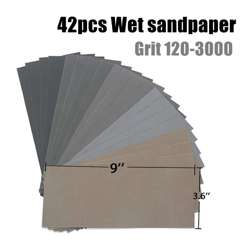 42 sztuk/zestaw Wet Dry papier ścierny 120-3000 Grit asortyment tarcza szlifierska arkusze papieru do Auto meble drewniane malowanie wykończenie polerowanie