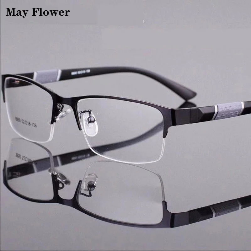 May Flower Metal Hlaf Frame Male‘s Reading Glasses Square Fashion Farsight Eyeglasses Women Business Anti-Blue Diopter Glasses+4