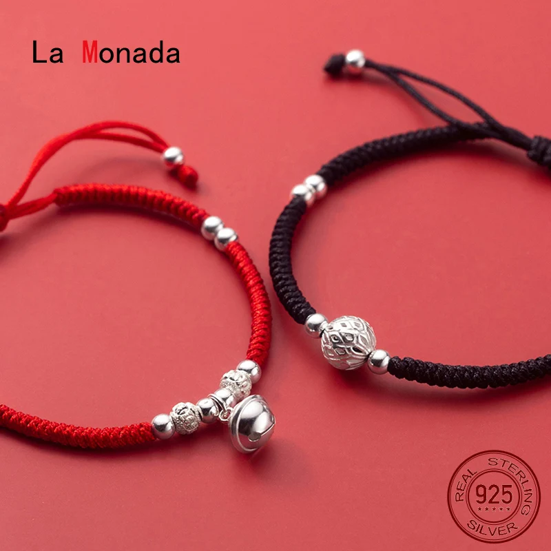 La Monada Bell Red Thread For Hand 925 Sterling Silver Bracelet Couple String Rope Red Thread Bracelets For Women Silver 925