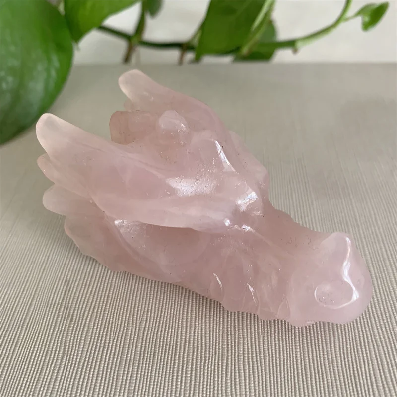 Natural Rose Quartz Dragon Head Skull Polished Healing Crystal Dragon Head For Home Decor Home Decoration Accessories