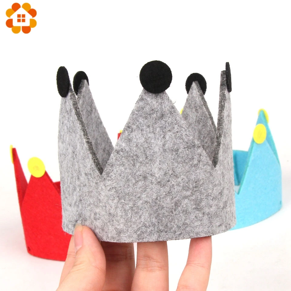 1PC DIY Baby Girl Boy Birthday Party Non-woven Hats Kids Birthday Princess Crown Cap Party Decorations Kids Favors Headband