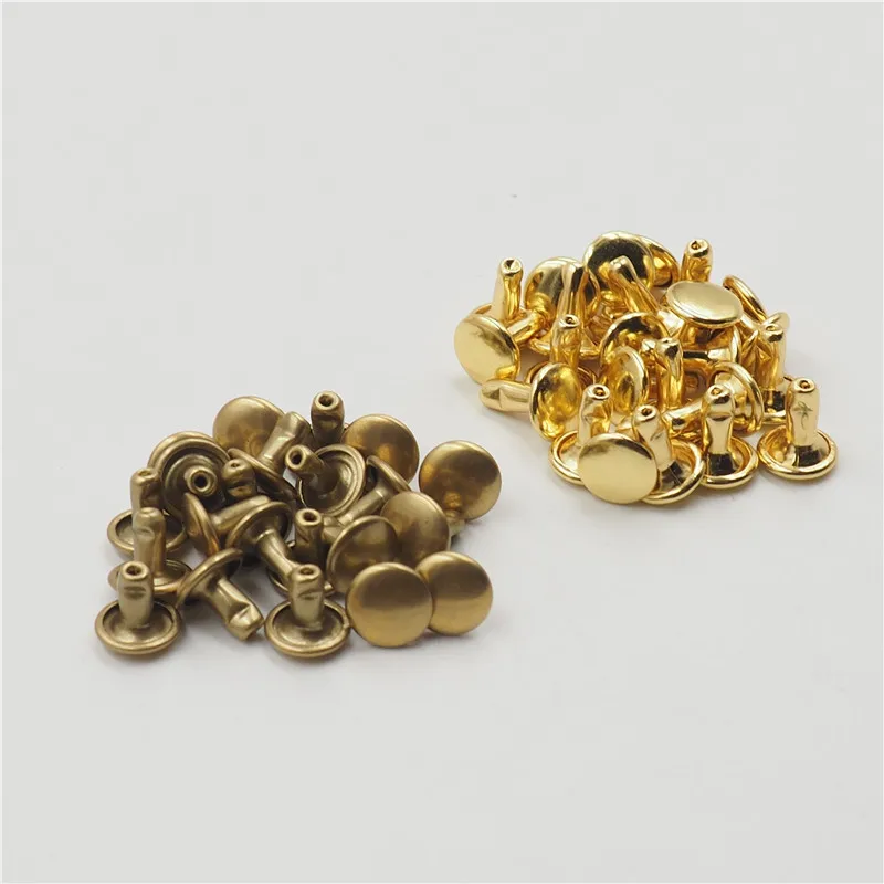 100sets 6/8/10mm brass Double Cap Rivets Studs Round Rivet for Leather Craft Bag Belt Clothing Garment Shoes Pet Collar Decor