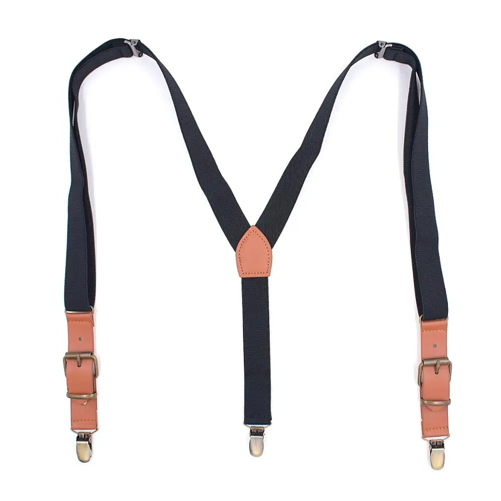 Newline Classic Slim Y Back Copper drawing Clips Suspenders With Brown  Leather End for Garments  Accessories