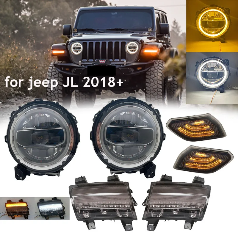 

9 Inch Round Led Headlights DRL Turn Signal Headlamp for Jeep Wrangler JL 2018 2019 2020Turn Signal Lights With Led Side Marker