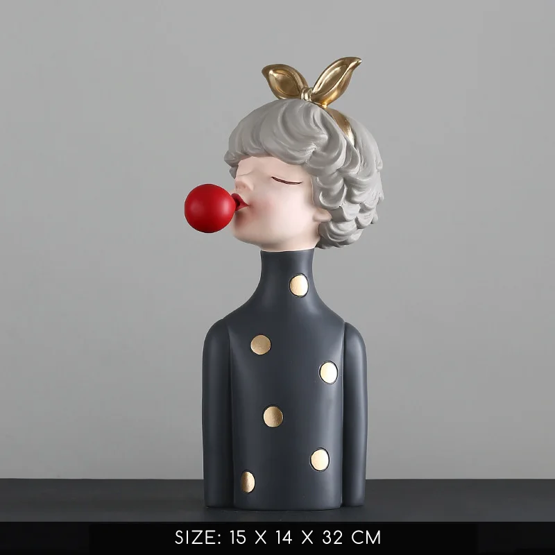 Fashionable Bowknot Girl Sculpture Resin Statue Creative Statue Woman Home TV Wine Cabinet Living Room Decorations