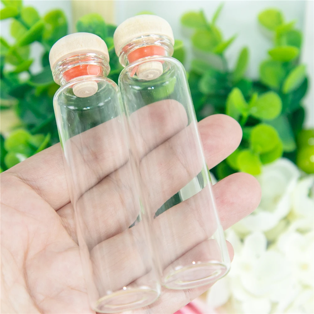 100Pcs 20ml Fine Workmanship of Small Glass Vials Hard Wood Rubber Stoppers Wishing Crafts Refillable Sub Hyaline Botttles