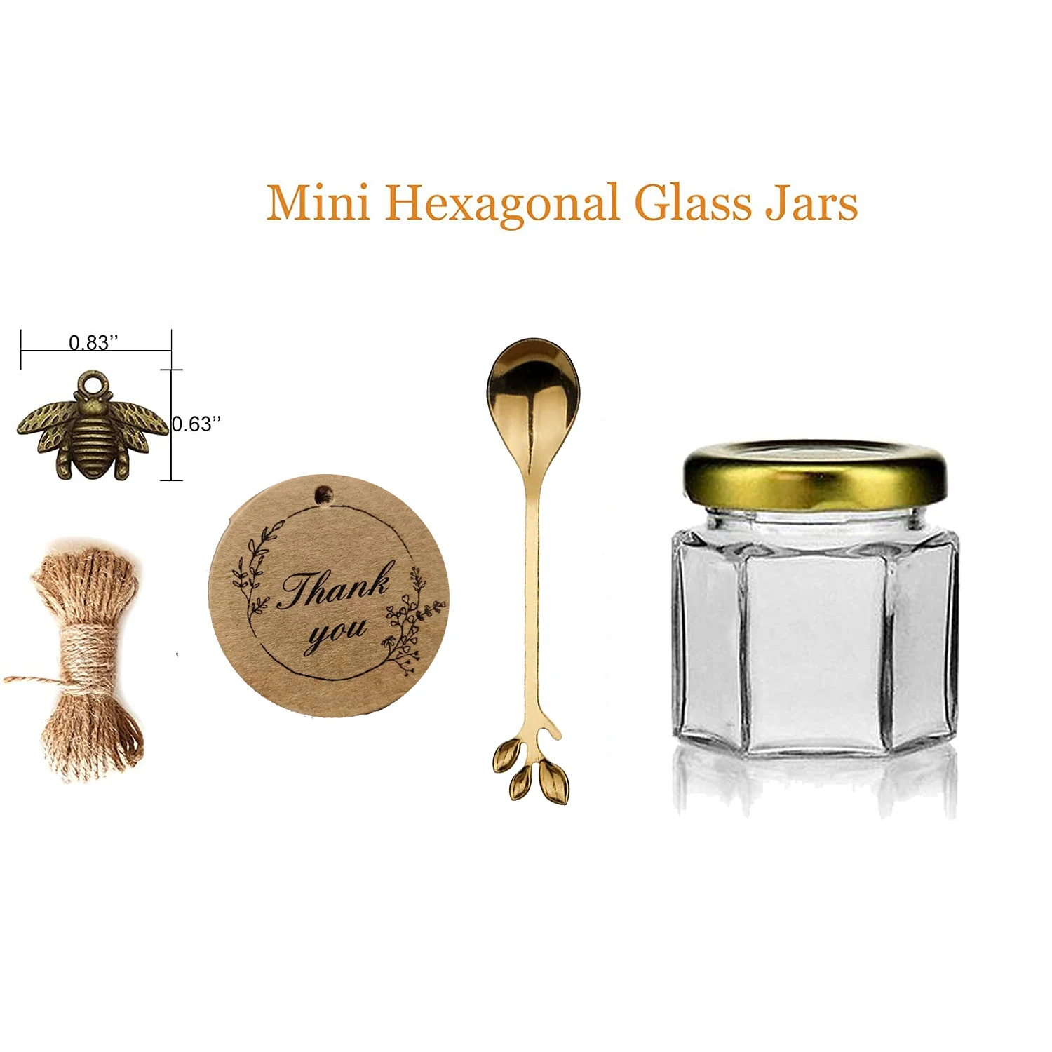 Hexagon Mini Honey Jars with Lids, Golden Spoon,Honey Jar Glass Spice Jars for Baby Shower, Wedding Favors, Party Favors, DIY