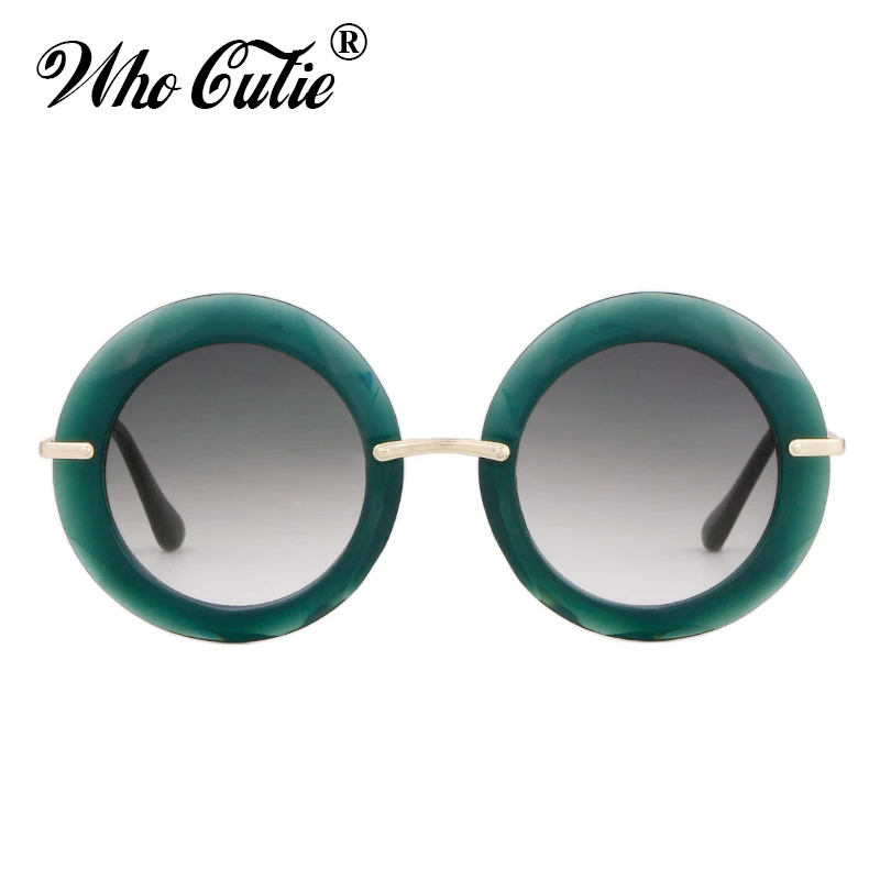 WHO CUTIE 2025 Oversized Round Sunglasses Women Luxury Brand Designer Vintage Retro Green Frame Female Sun Glasses Shades OM567