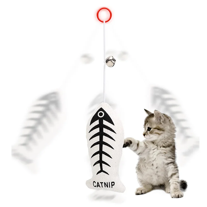 

pet fun cotton elastic rope knot with bells can pull fish pattern cat toys used of exercise training chew teeth cleaning cat toy