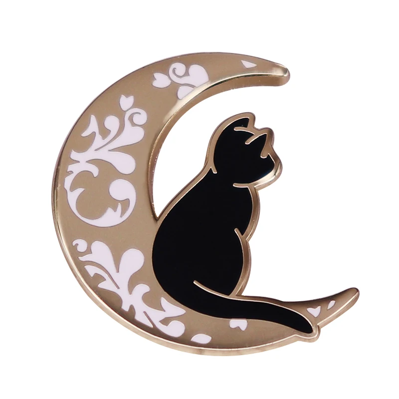 Kawaii Moon Cat Starlight Fantasy Animal Black Cats Art Brooch Kitty Hard Enamel Pin