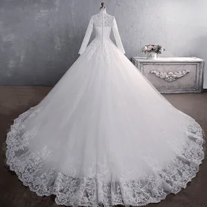 Muslimisches Hochzeitskleid 2024 Eleganter Hochhals mit Prinzessin Train Luxus Hochzeitskleid 12 Hauptverkaufskleider - №1