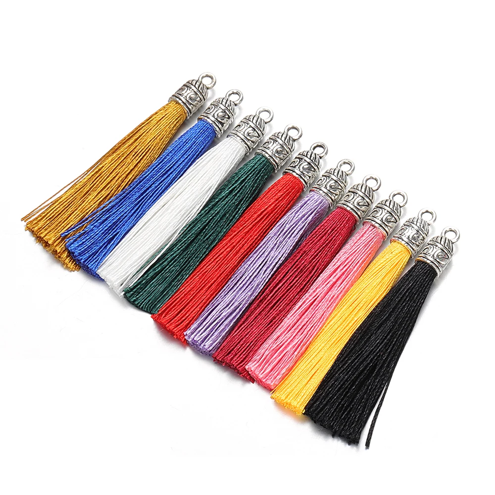 10pcs/lot 6cm Silk Tassel with Caps Clasp Decorative Tassels Fringe DIY Earring Pendants Charms for Jewelry Making Accessories