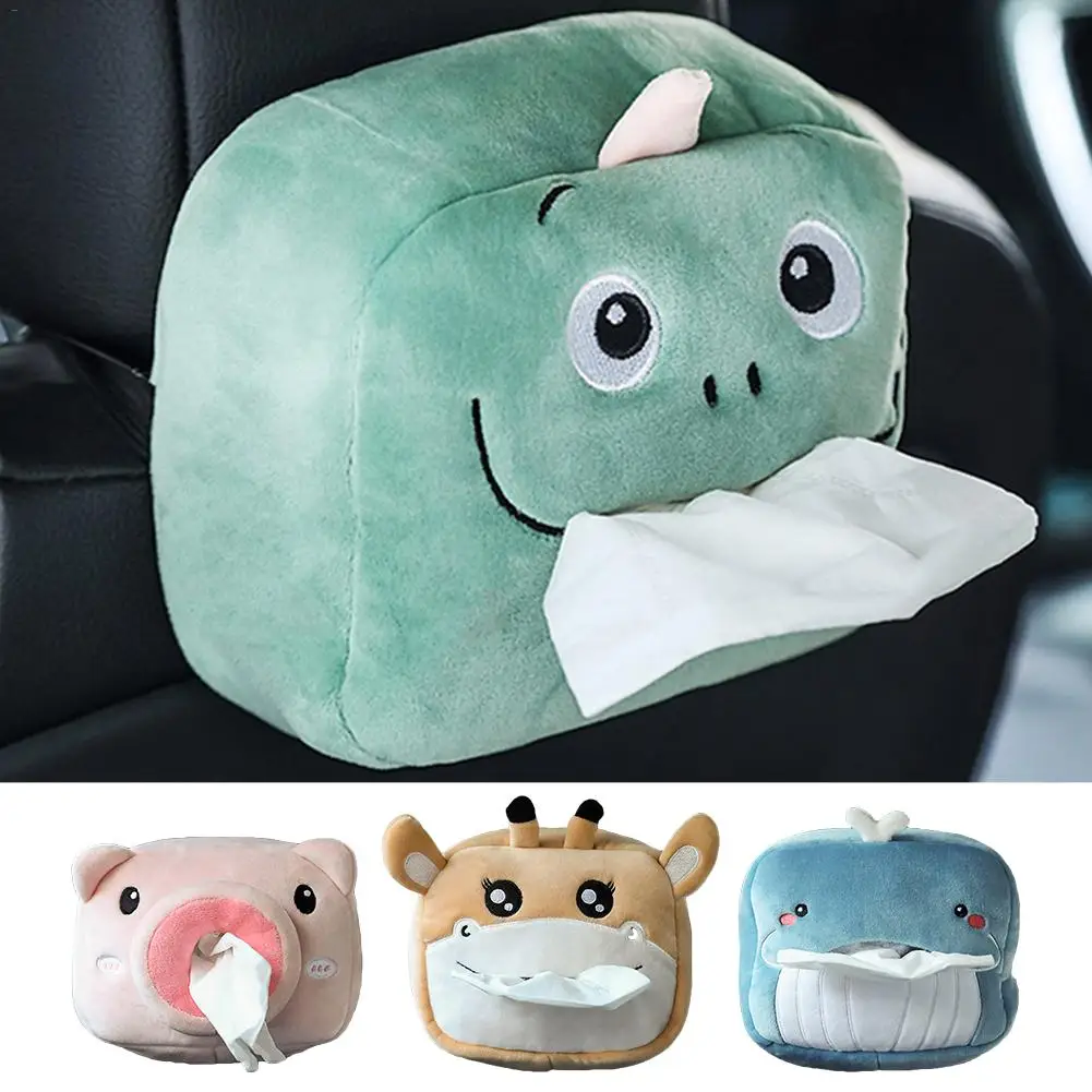 Car Tissue Box Cute Napkin Tissue Paper Holder For Home Office Car Bathroom Desktop Pumping Tissue Box Plush Animals Storage Box