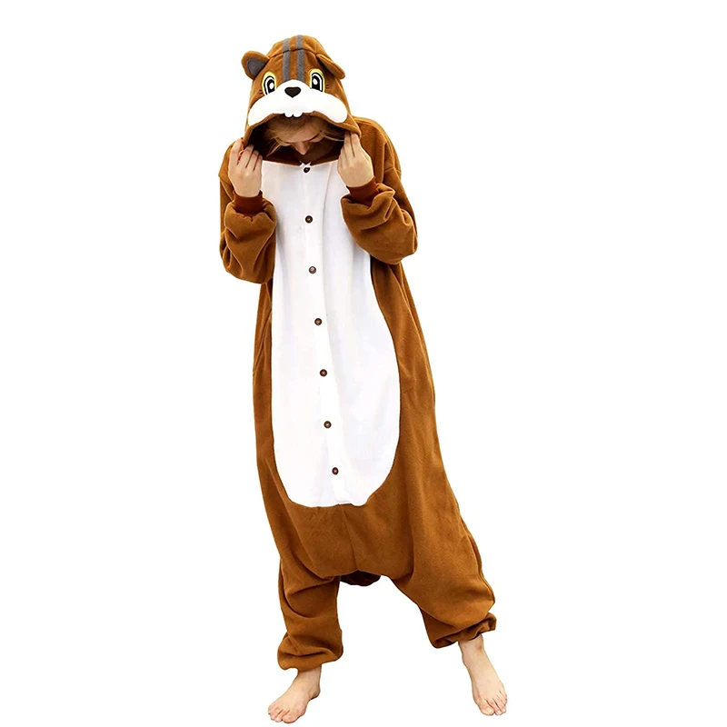 Squirrel Pajamas Animal Kigurumi Sleepwear Chipmunk Onesie For Adults Halloween One-Piece Cosplay Costume Boys Pyjama Birthday