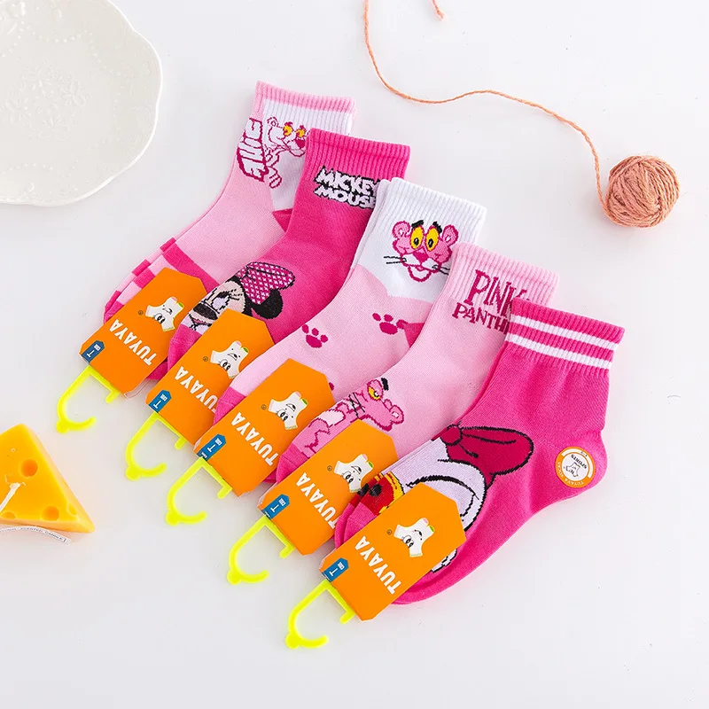 Anime Figure 5 Pairs/lot Socks Disney Mickey Minnie Mouse Sock Cartoon Baby Sock For Girls Children\'s Cotton Anti Slip Socks Kid