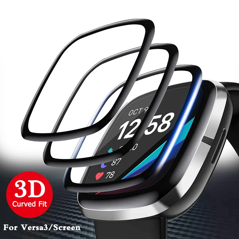 

3D Protective Film for fitbit Versa 3 Protector Cover Curved Edge Upgrade Full Screen Protector for fitbit Screen (Not Glass)