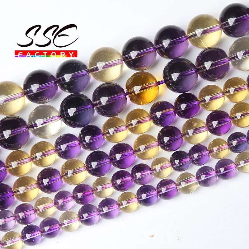 7A Clear Natural Amethysts Citrines Crystals Beads Quartz Round Loose Beads For Jewelry Making DIY Bracelets Necklace 4 6 8 10mm