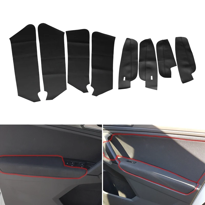 8pcs Car Interior Door Panel Guard + Door Armrest Panel Microfiber Leather Cover Trim For VW Tiguan L 2017 2018 2019