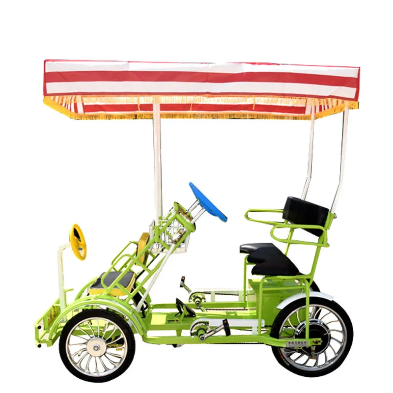 Single Row Pedal & Electric Bicycle Two Seater Tourist Surrey Bike Quadricycle Bikes with Shadow 48V Sightseeing Car