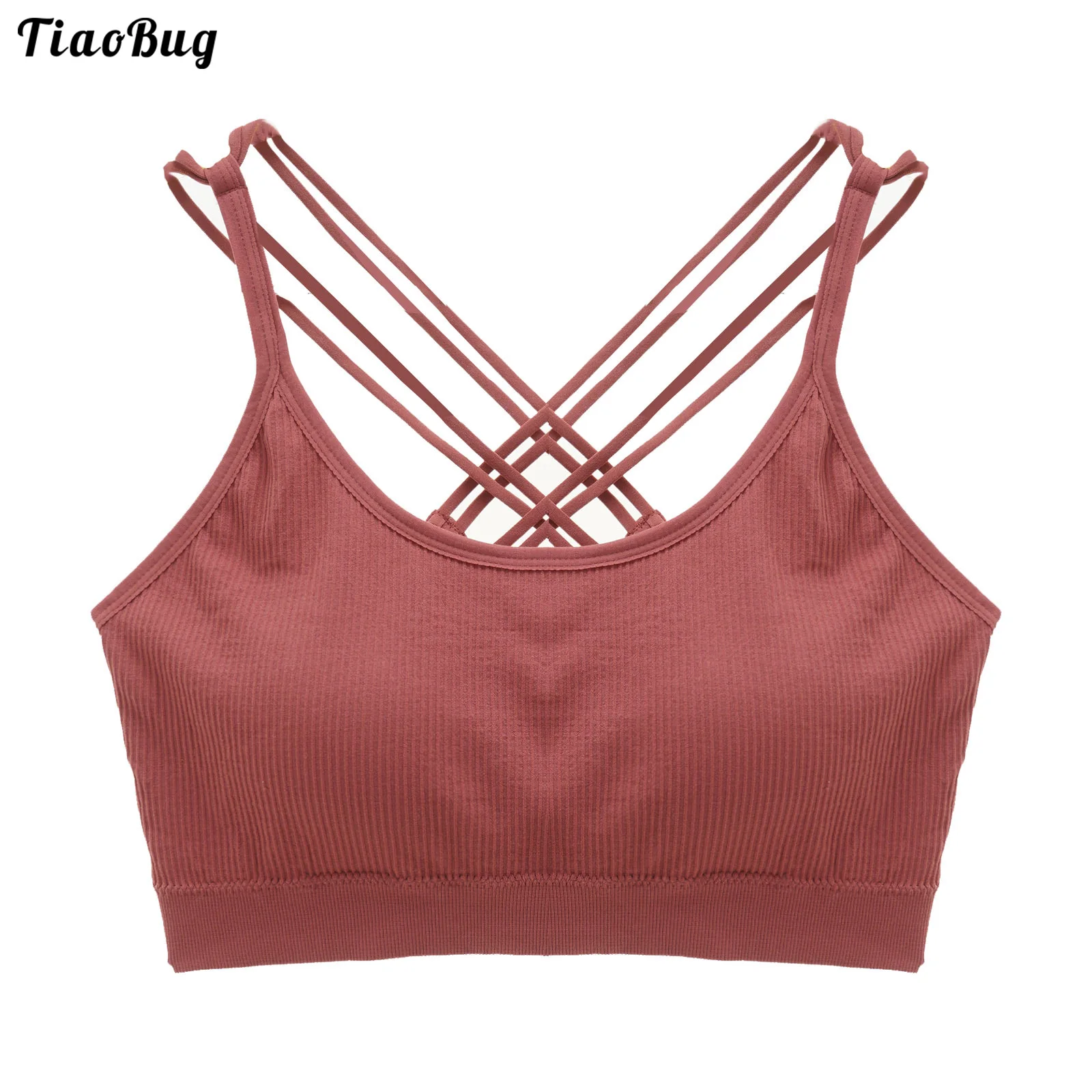 TiaoBug XL Women Summer Breathable Plus Size Bras Pure Color U Neck Spaghetti Straps Cross At Rear Removable Breast Pads Bra