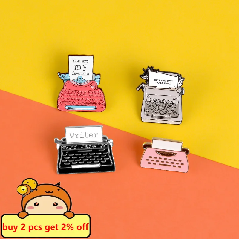 4 Styles Cartoon Printer Fax Machine Enamel Pins Typewriter Office Supplies Message Brooche Collar Badge Lapel Pin Drop Shipping