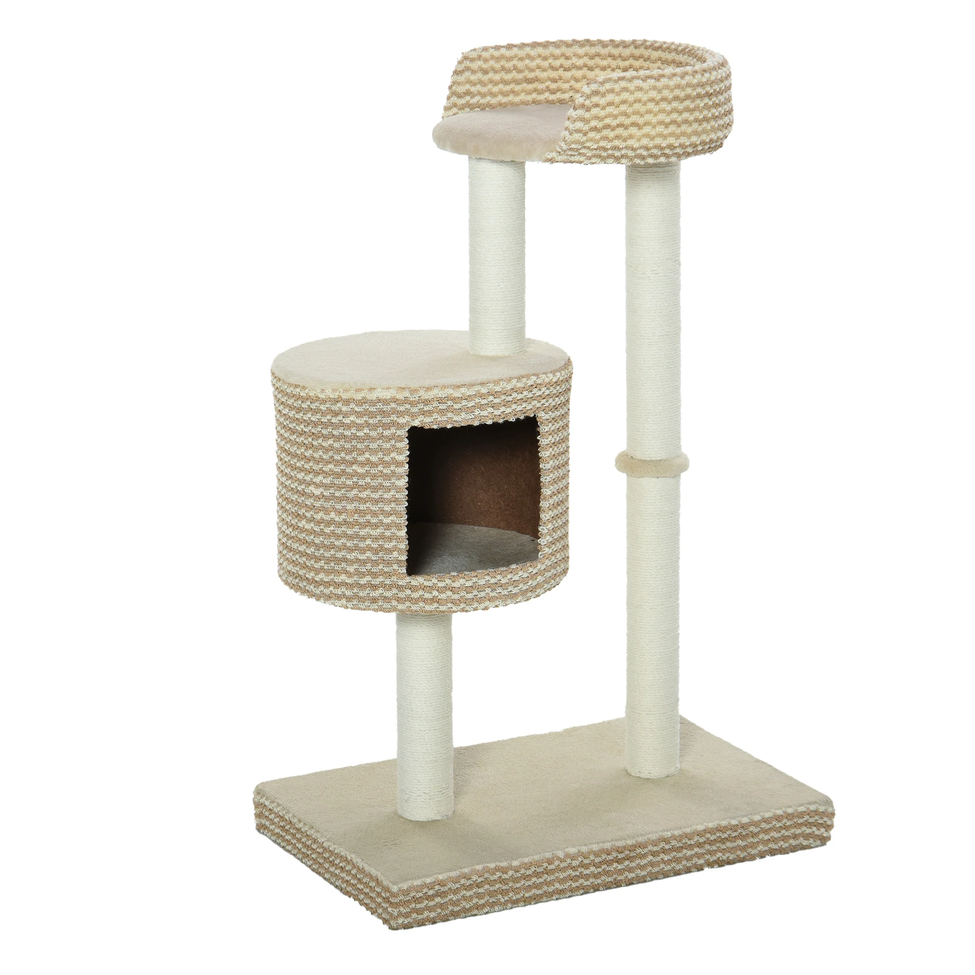 PawHut tree cat scraper activity tree for cats with cave posts and comfortable platform 61x41x96 cm Beige and coffee