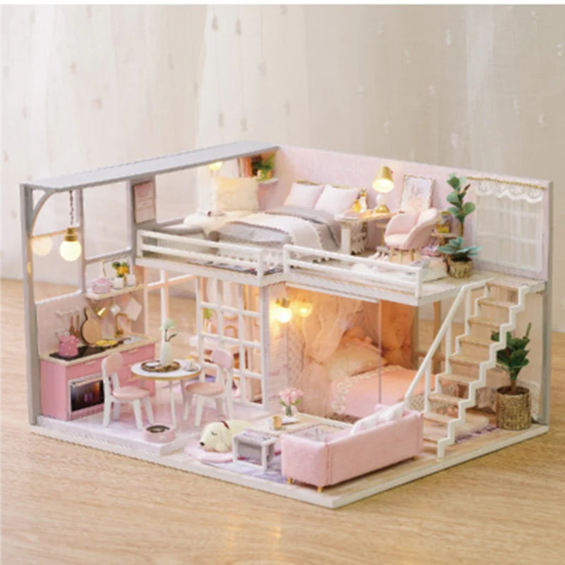 Diy Doll House Furniture Diy Miniature Case 3D Wooden Miniaturas Dollhouse Toys for Children Birthday Gifts