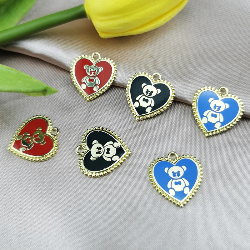 

MuhNa 10PCS Chic Heart Shaped Enamel Alloy Charms Cute Bears Earrings Pendants Couple Jewelry DIY Ornament Handmade YZ735