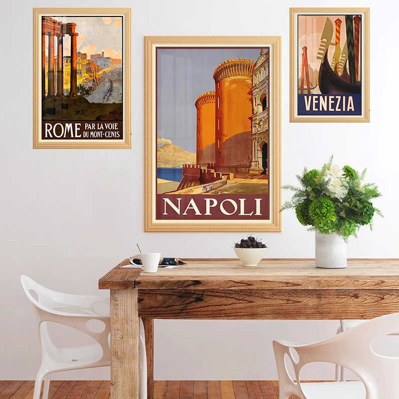 Italy Rome Napoli Venezia Landscape Canvas Painting Vintage Travel Poster Print Wall Art Pictures for Living Room Bedroom Decor