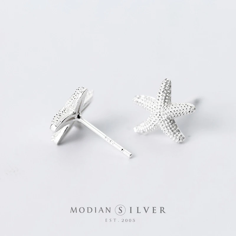 Modian Fresh Cute Starfish Stud Earrings for Women Simple 925 Sterling Silver Exquisite Ear Studs Jewelry Korean Style Earrings