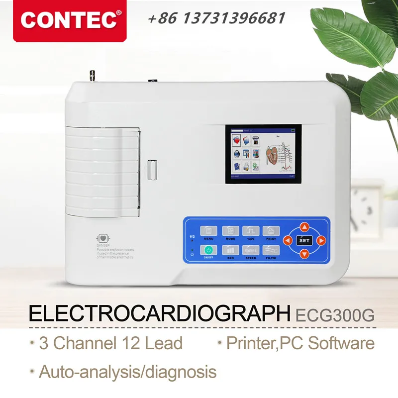 CONTEC  Digital 3 Channel 12 Leads ECG/EKG Machine Human or Veterinary Use Electrocardiograph ECG300G