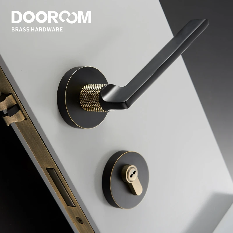 Dooroom Brass Door Lever Mute Black Gold Interior Bedroom Bathroom Wood Door Lock Set Dummy Handle Knob