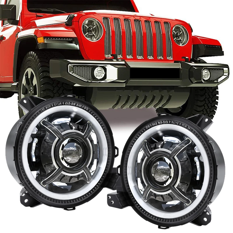 9 Inch Round halo LED Headlights for 2018-2019 J eep JL W rangler SUV Headlamps with Daytime Running Lights High Low