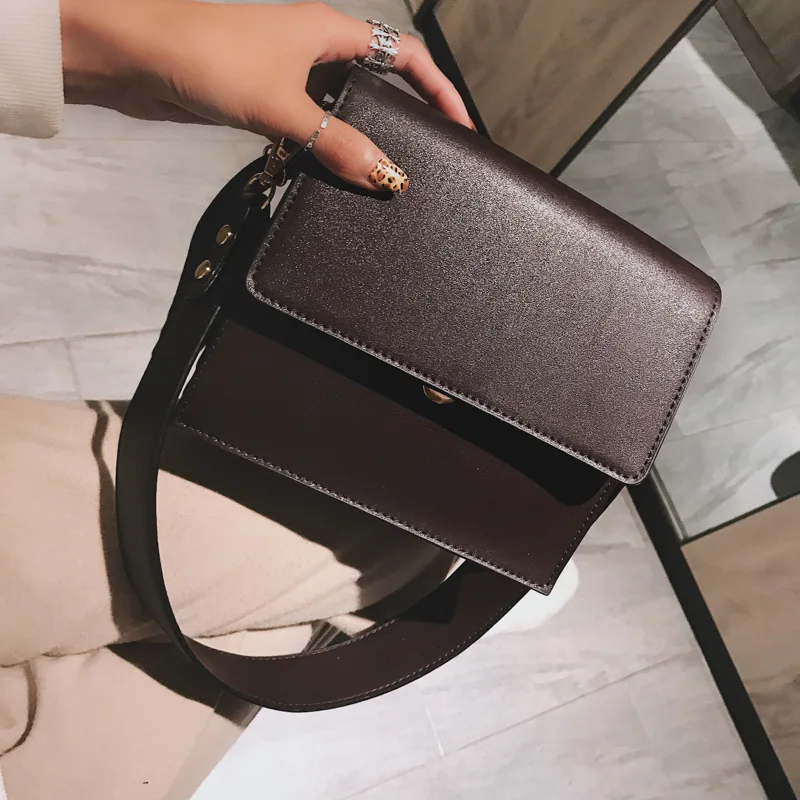 2021 solid color small square bag fashion women\'s shoulder messenger bag wide shoulder strap handbag female bag small bag