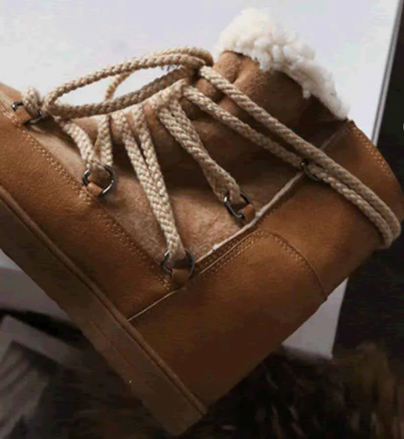 Warm Winter Wool Fur Lace Up Snow Boots Fashion Hight Increasing winter Boots Round toe Patchwork Ladies Short Fur Boots