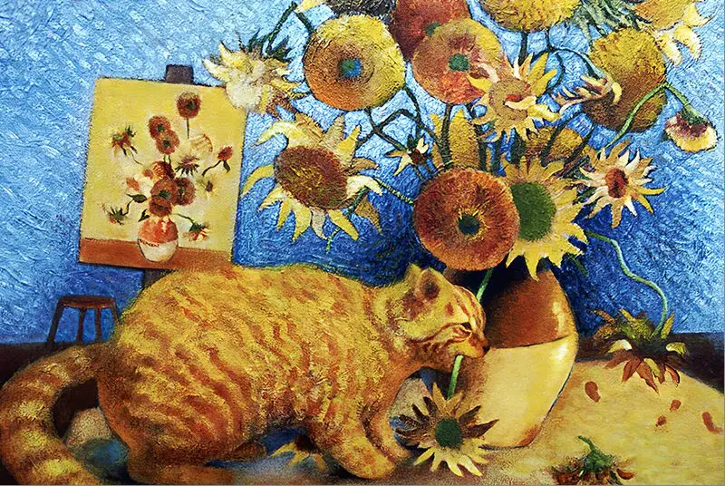 Sunflower and cat The wooden puzzle 1000 pieces ersion jigsaw puzzle white card adult children's educational toys