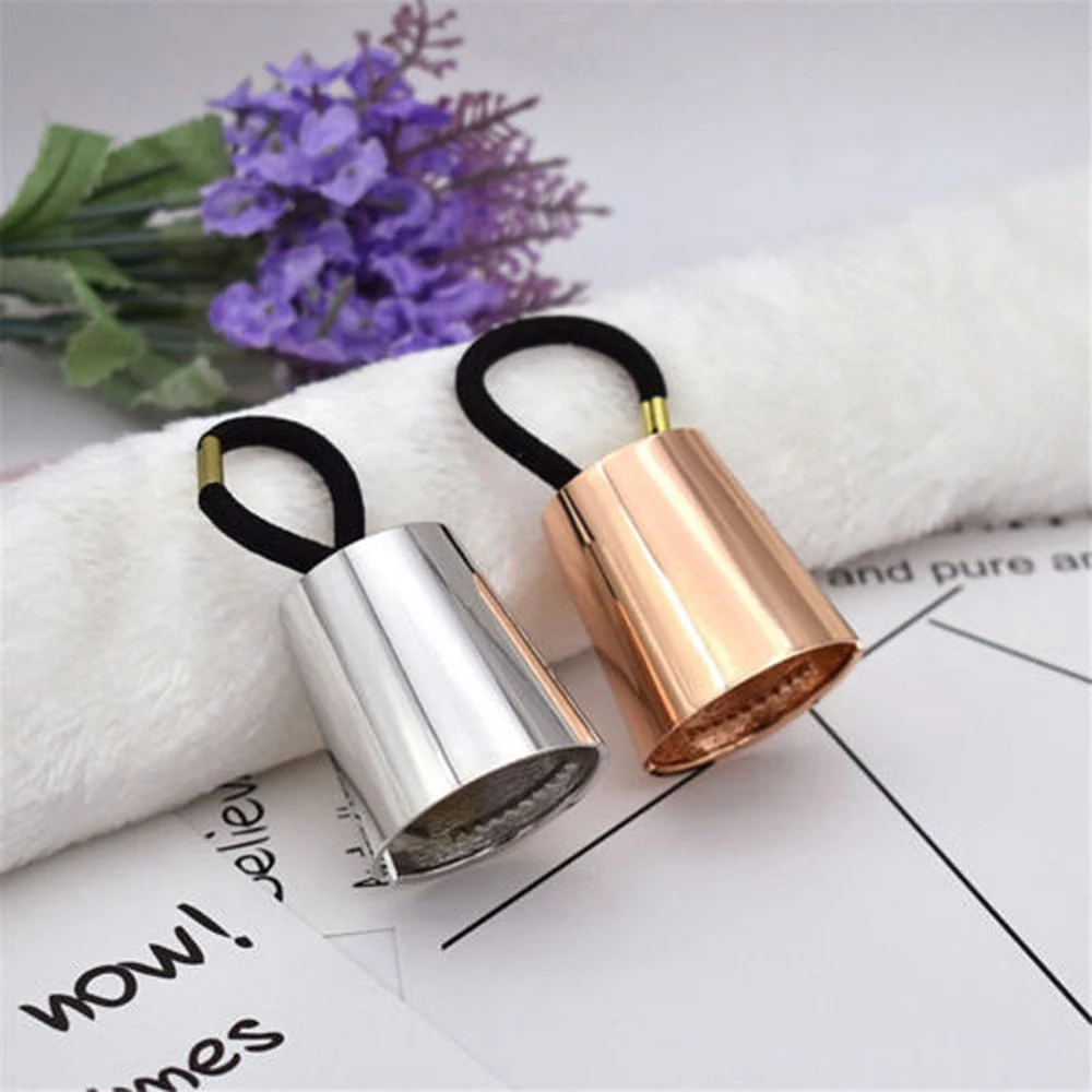 4 Colors Ponytail Holder Solid Woman Girls Metal Elastic Hair Bands Mirror Cone Speaker Hair Accessories Gold Silver Hot Sale