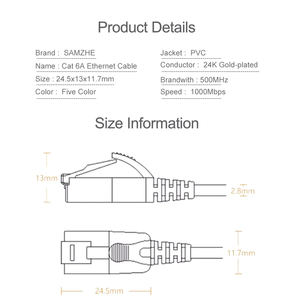 SAMZHE Cat6 Ethernet-Kabel Cat 6 10 Gbit/s Netzwerk-Flach-LAN-Kabel für Router RJ45 Laptop TV Box Netzwerkkabel Patchkabel – Detail 15