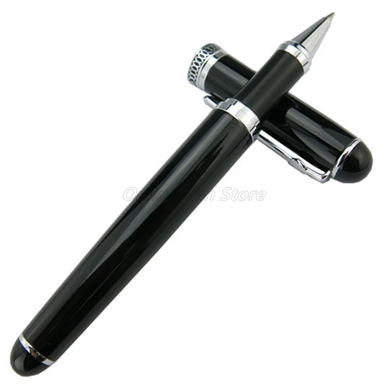 Duke D2 Black Barrel Metal Silver Trim Refillable Roller Ball Ballpoint Pen Professional Office Stationery Writing Accessory