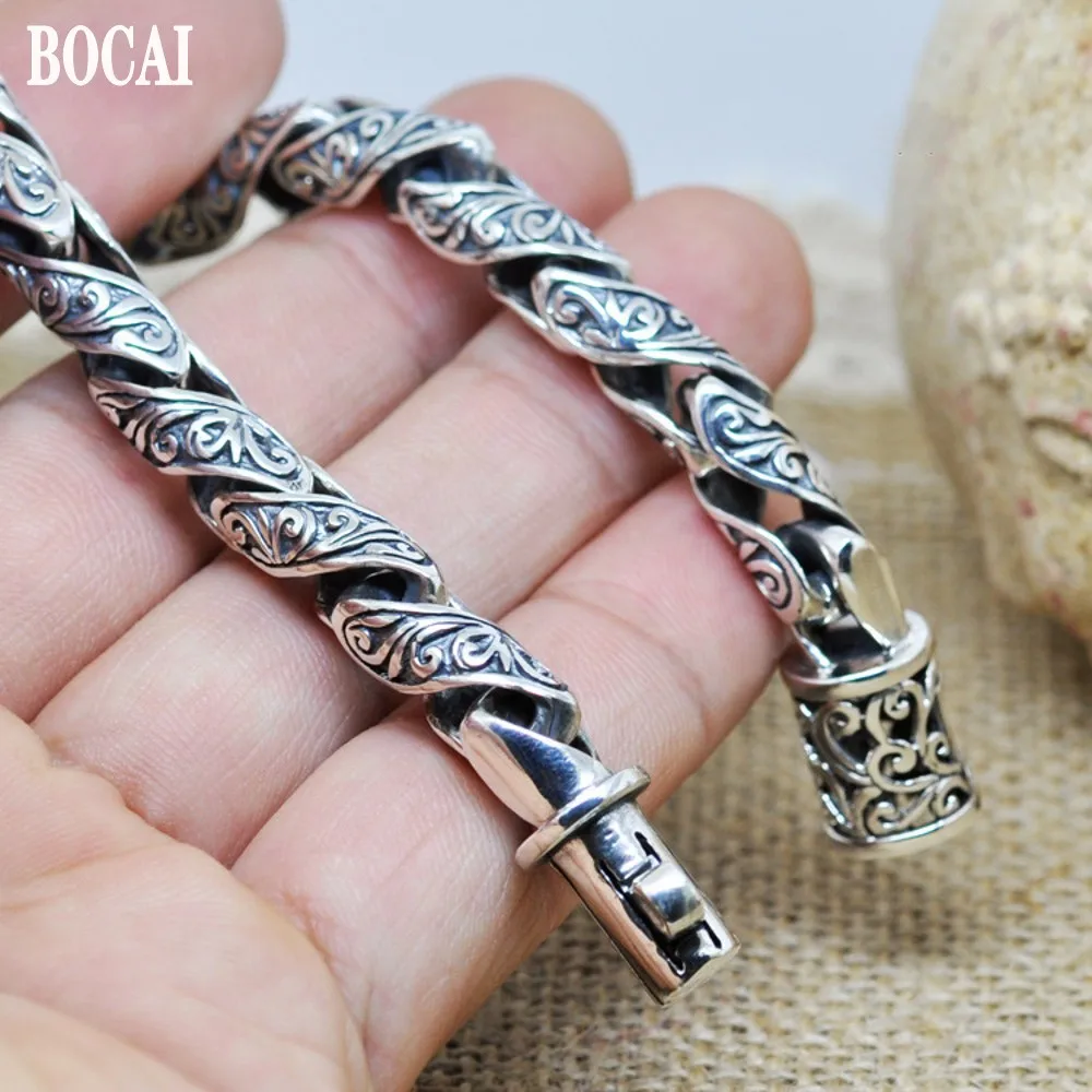 BOCAI Wholesale Silver Jewelry Manufacturers S925 Mens Fashion Silver  Buckle Pentagram  Bracelet