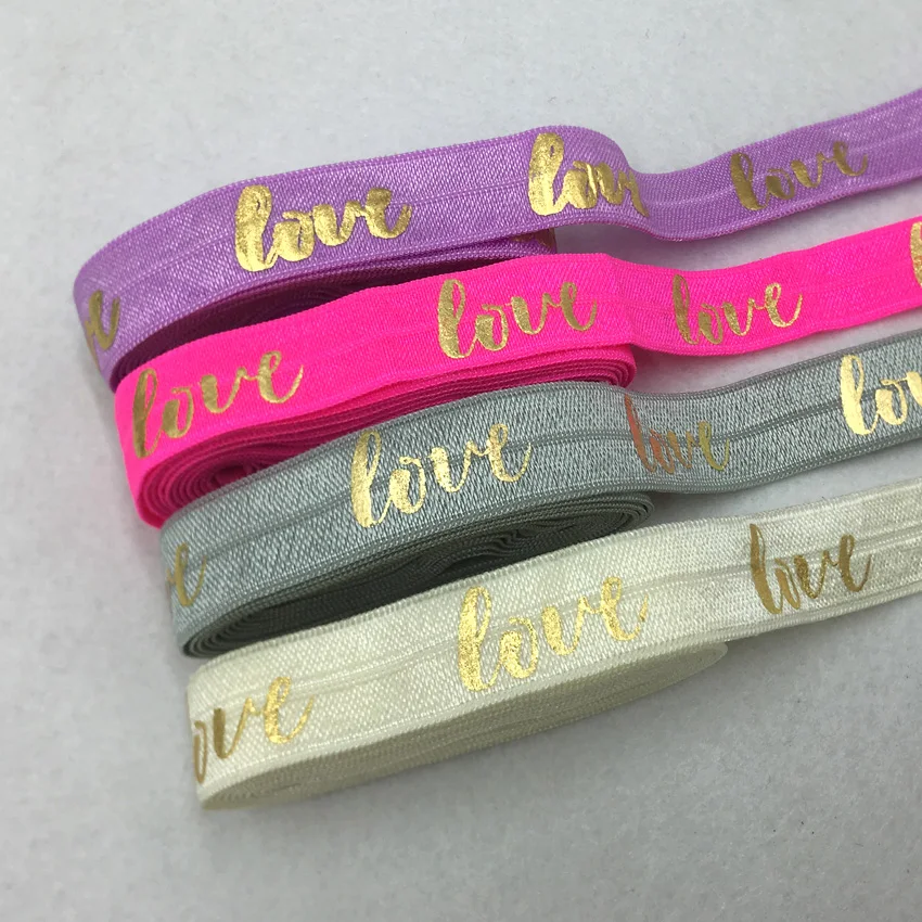 5Yard 15MM LOVE Metallic Foil Print Elastic Band Spandex Ribbon Sewing Trim Hand Bracelet Garment Accessories
