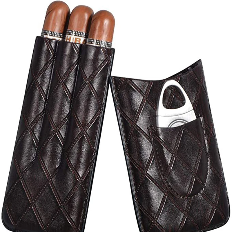 تحقق نمط علبة سجائر جلدية 3 حزمة السيجار بولي Case حافظة جلدية مقاوم للرطوبة مقاوم للماء المحمولة حافظة سجائر مقص